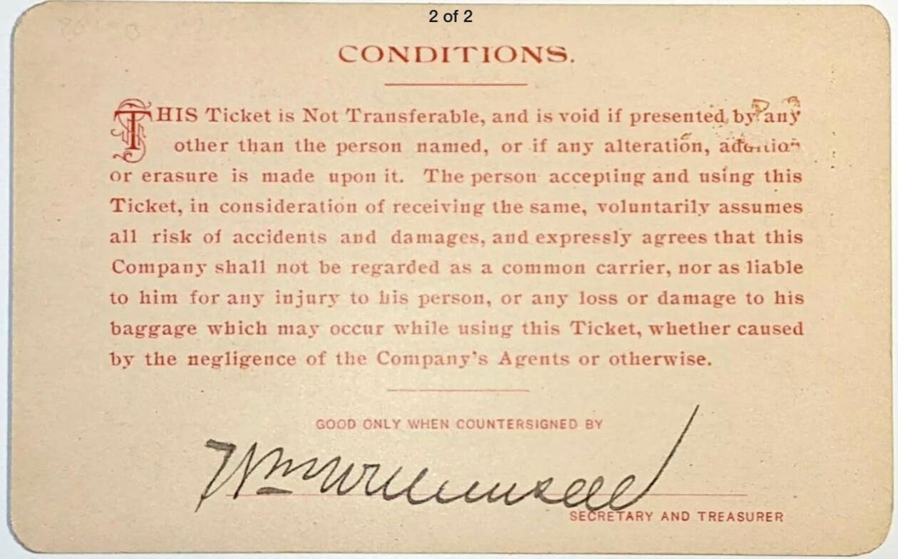 Back side of railroad ticket